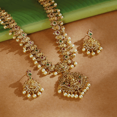 Rukhmani's 22K Gold Plated Long Temple Jewelry Set - Rukhmani