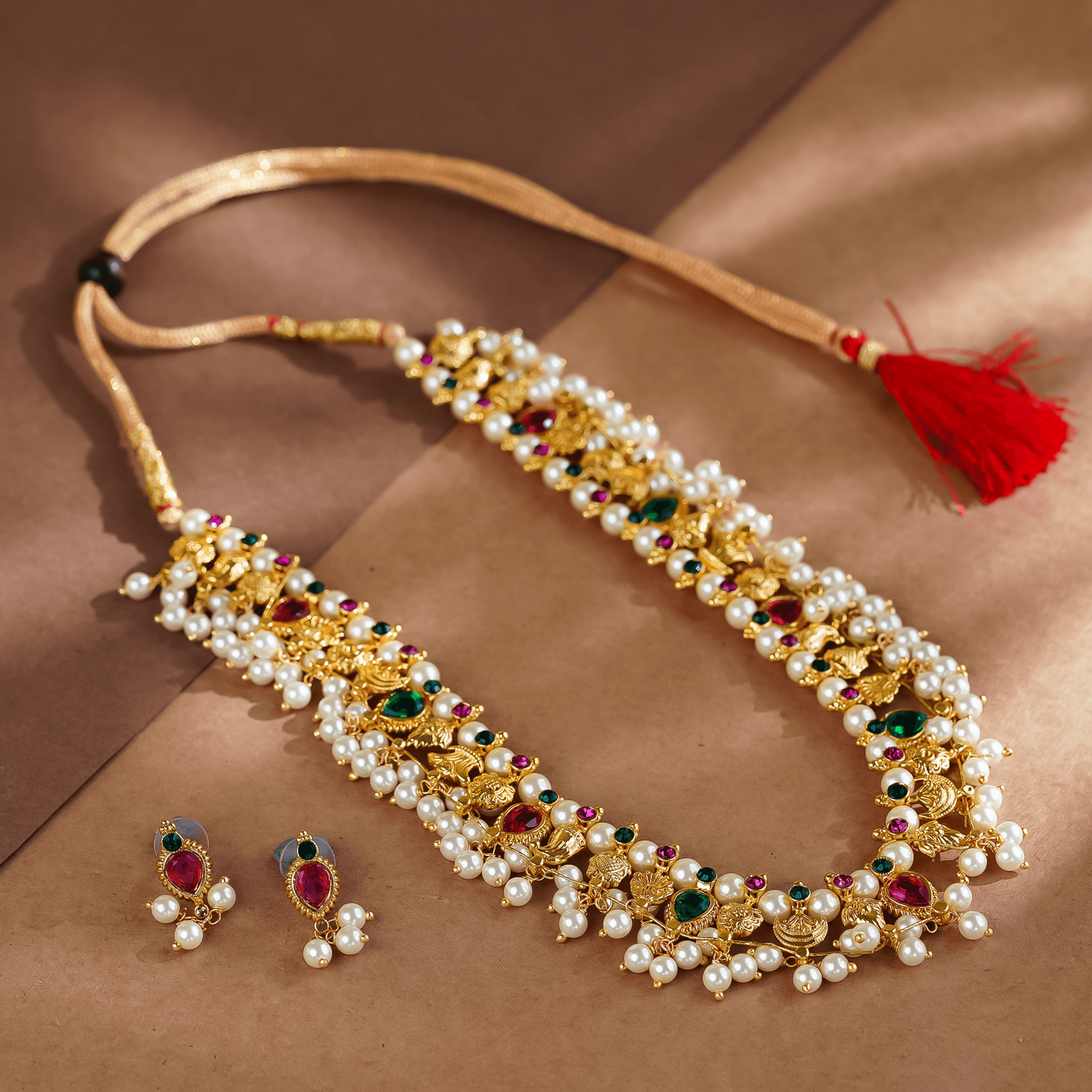 Rukhmani's Enchanted Gold Plated Pearl Kolhapuri Saaj - Rukhmani