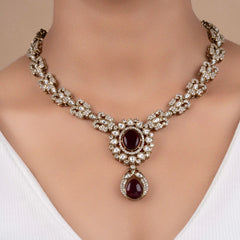 Fancy Gold Plated Diamond JaipurNecklace Set With Earrings - Rukhmani