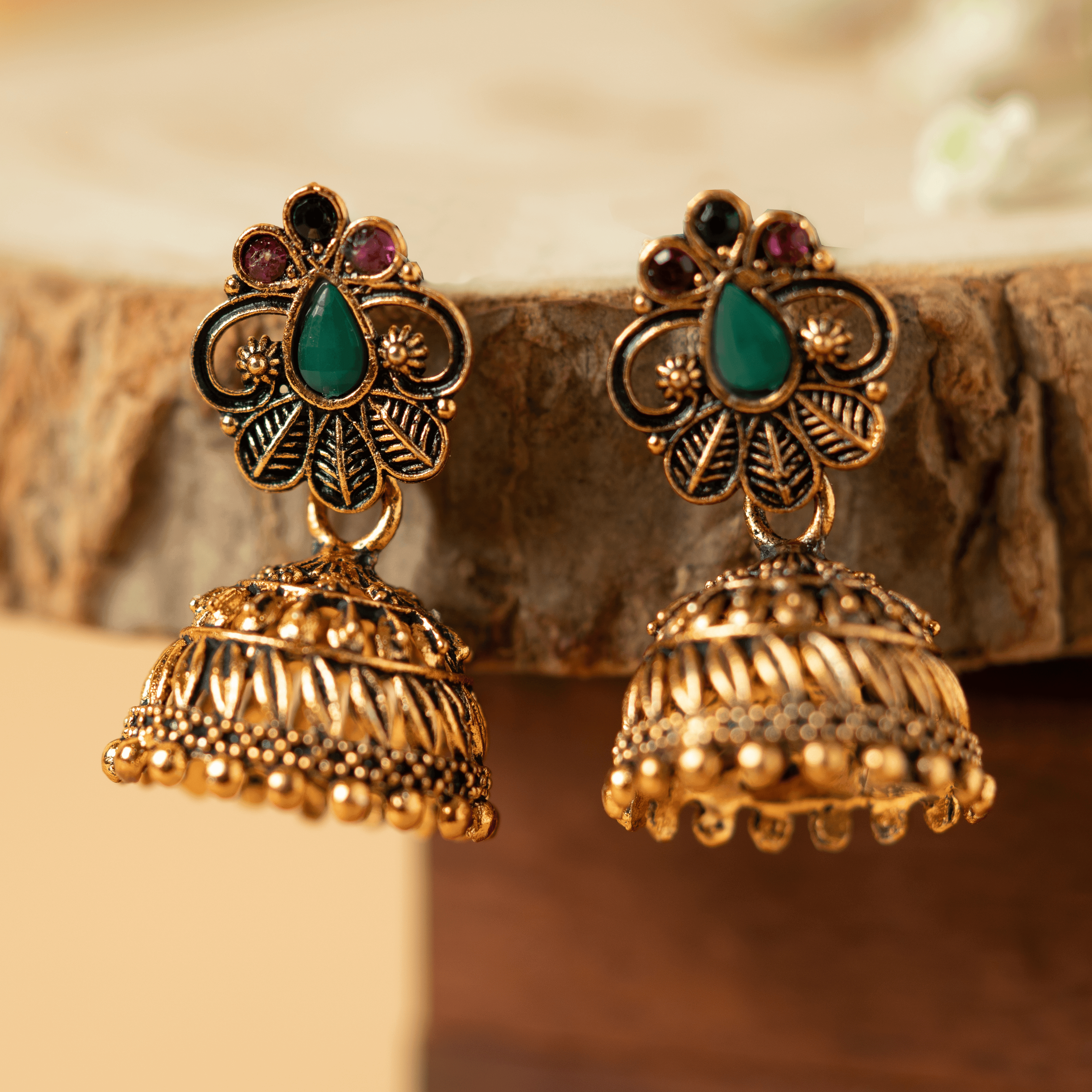 Gold plated antique jhumka - Rukhmani