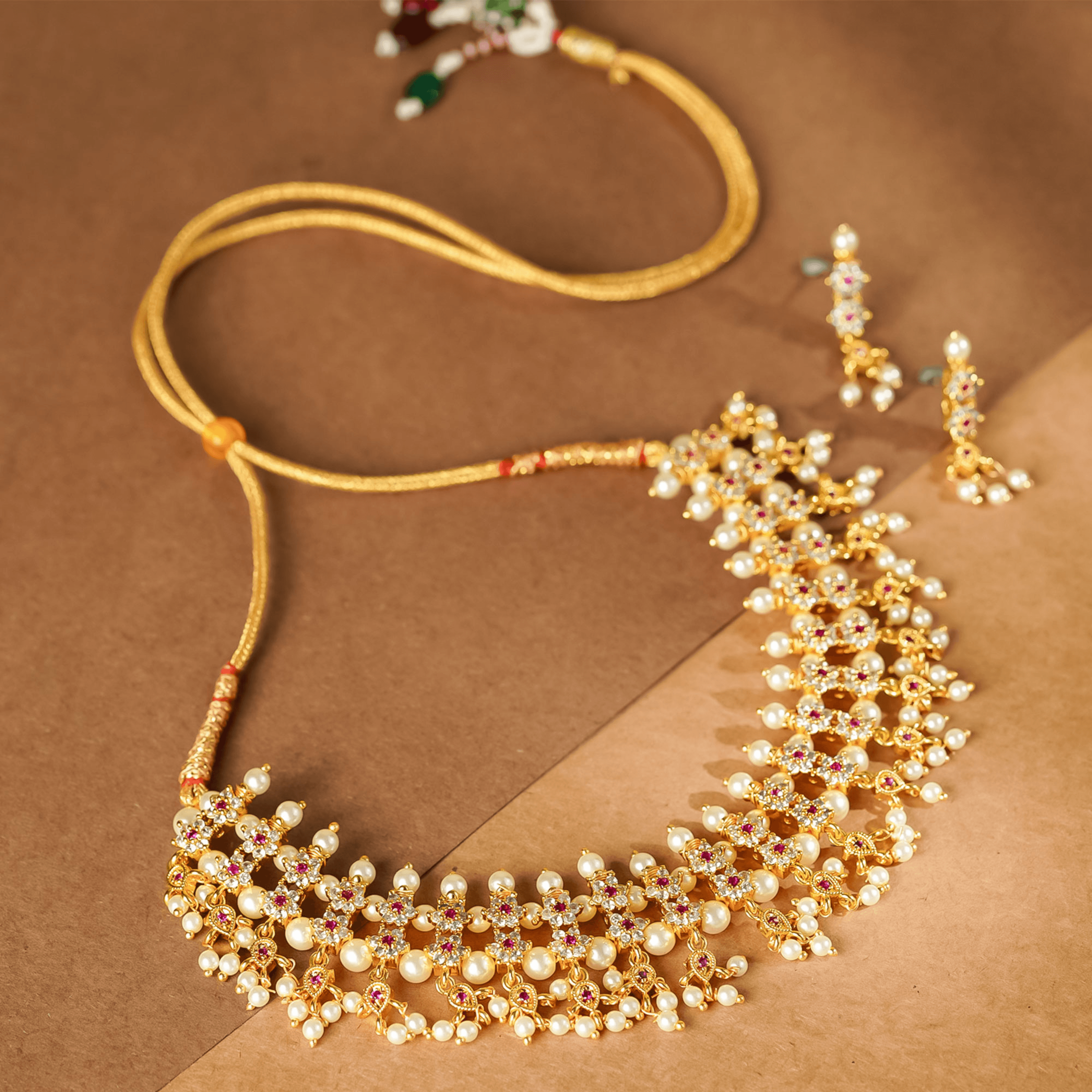 Rukhmani's Exquisite Gold Plated Pearl Chinchpeti - Rukhmani