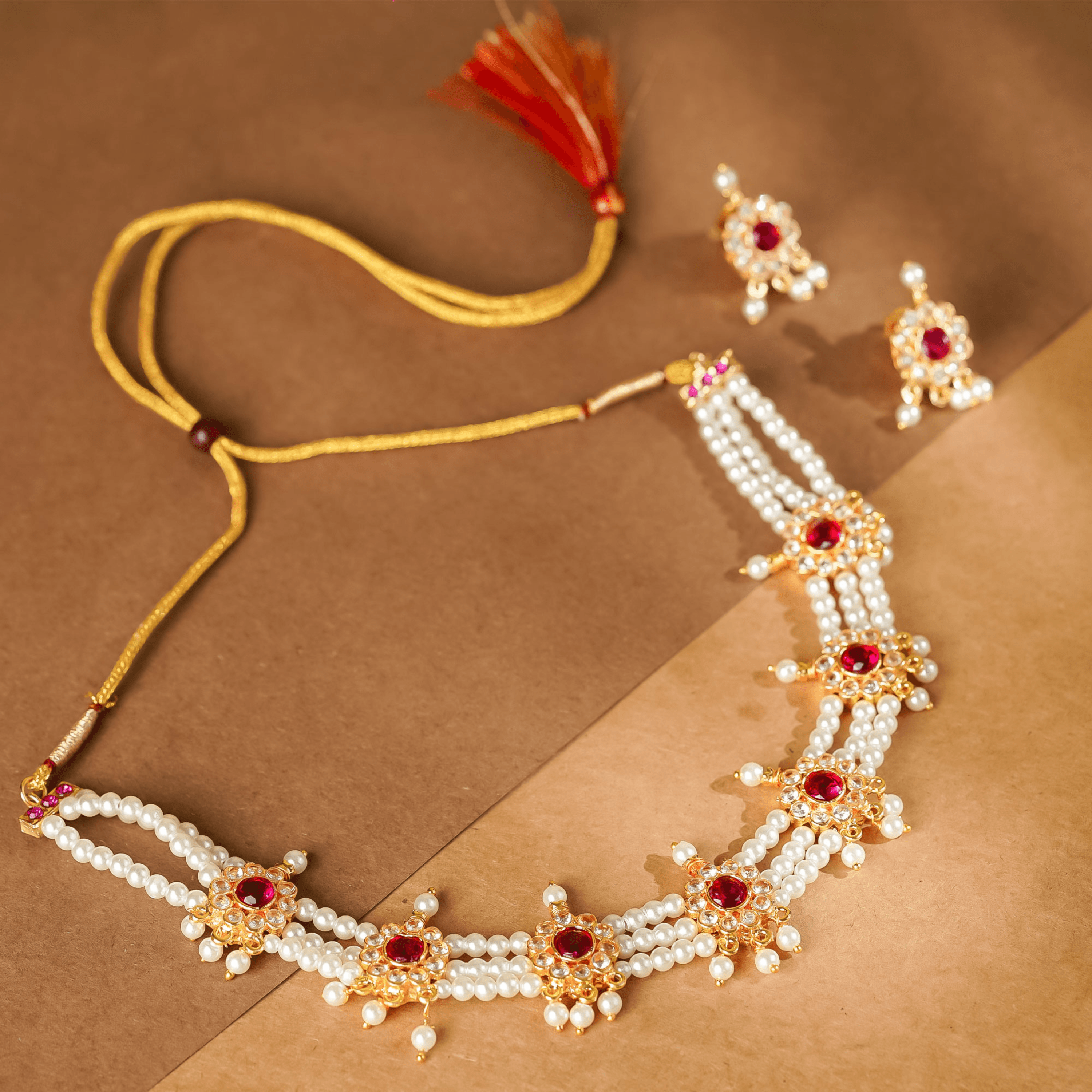 Rukhmani's Designer Gold Plated Pearl Chinchpeti - Rukhmani