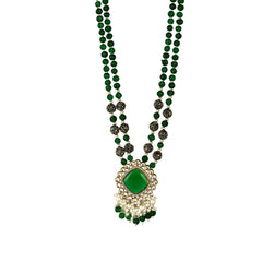 Rajwadi Majestic Green Kundan Necklace with Earrings