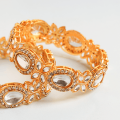 Clear White Drop Diamond with Crystals Gold Plated Bangles - Rukhmani