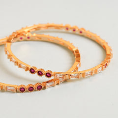 Maroon and White Stone Diamond Latest Design Gold Plated Bangles