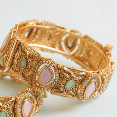 Fancy Gold Plated Temple Design Gulabi Diamond Rajwadi Bangles - Rukhmani