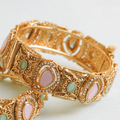 Fancy Gold Plated Temple Design Gulabi Diamond Rajwadi Bangles