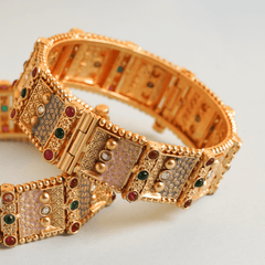 Royal Looks Gold Plated Trendy Square Design Diamond Kada Bangles - Rukhmani