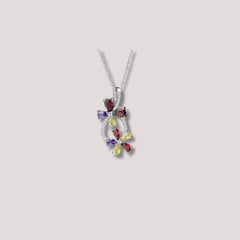Colorful Floral CZ Pendant in 925 Sterling Silver