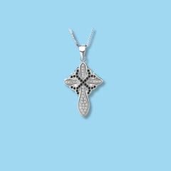 Black & White CZ Cross Pendant in 925 Sterling Silver