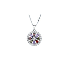 Round Multicolor Stone Pendant in 925 Sterling Silver