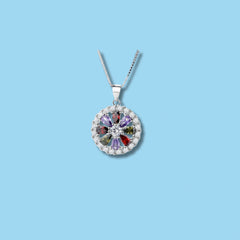 Round Multicolor Stone Pendant in 925 Sterling Silver