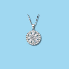 Round White Stone Pendant in 925 Sterling Silver