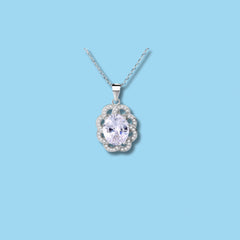 Oval White Stone Pendant with Scallop Design in 925 Sterling Silver