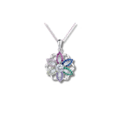 Multicolor Floral Pendant in 925 Sterling Silver with CZ Stones
