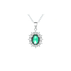 Oval Green Stone Pendant in 925 Sterling Silver