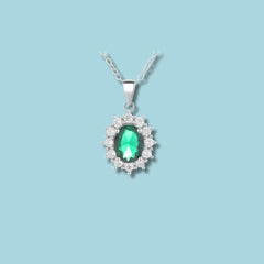 Oval Green Stone Pendant in 925 Sterling Silver