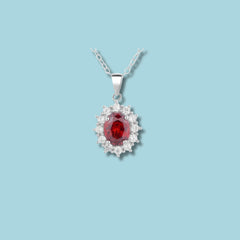 Oval Red Stone Pendant in 925 Sterling Silver