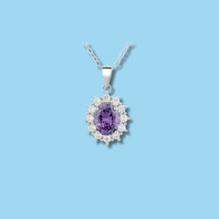 Oval Purple Stone Pendant in 925 Sterling Silver