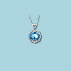Heart Accent Pendant with Blue Stone in 925 Sterling Silver