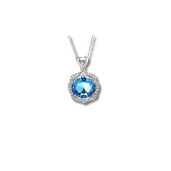 Heart Accent Pendant with Blue Stone in 925 Sterling Silver