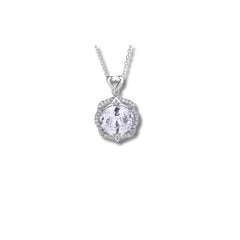 Heart Accent Pendant with White Stone in 925 Sterling Silver