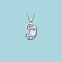 Elegant Swirl Pendant with Clear Stone in 925 Sterling Silver