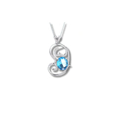 Elegant Swirl Pendant with Blue Stone in 925 Sterling Silver