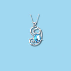 Elegant Swirl Pendant with Blue Stone in 925 Sterling Silver