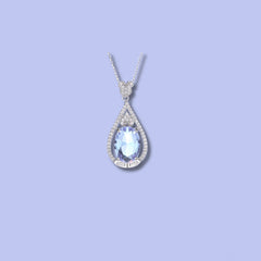 Teardrop Halo Pendant with Blue Gemstone in 925 Sterling Silver