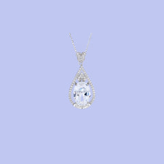 Teardrop Halo Pendant with Clear Gemstone in 925 Sterling Silver