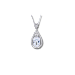 Teardrop Halo Pendant with Clear Gemstone in 925 Sterling Silver
