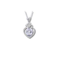 Double Heart Halo Pendant with Transparent Stone in 925 Sterling Silver