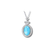 Elegant Turquoise Oval Pendant in 925 Sterling Silver with Double Halo