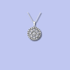 Round Floral CZ Pendant in 925 Sterling Silver