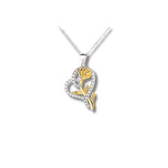Gold Rose Heart Pendant in 925 Sterling Silver