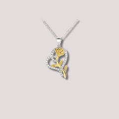 Gold Rose Heart Pendant in 925 Sterling Silver