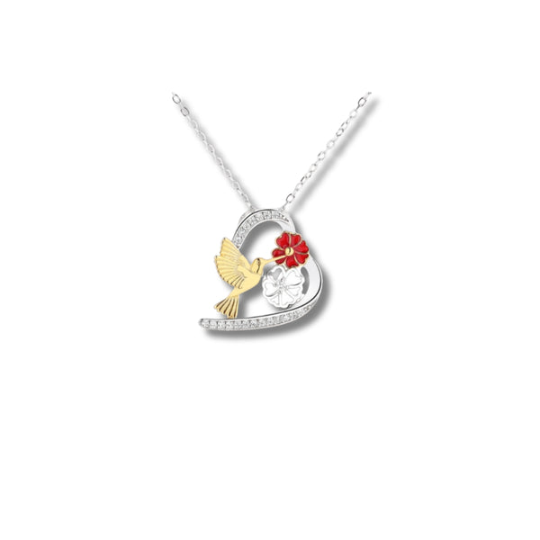 Heart Pendant with Bird and Flower Motif in 925 Sterling Silver