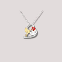 Heart Pendant with Bird and Flower Motif in 925 Sterling Silver