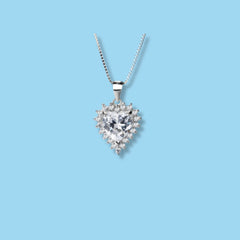 Heart-Cut CZ Halo Pendant in 925 Sterling Silver