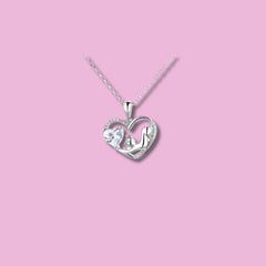 925 Silver Mother and Child Heart Pendant with Crystal Accent