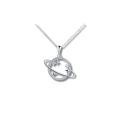 925 Silver Planet and Stars Pendant with Crystal Circle