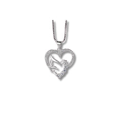 925 Silver Dove and Heart Pendant with Crystal Accents
