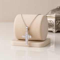 925 Silver Ornate Crystal Cross Pendant