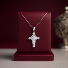 925 Silver Ornate Crystal Cross Pendant